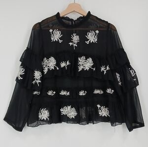 Zara Embroidered Sheer Blouse
